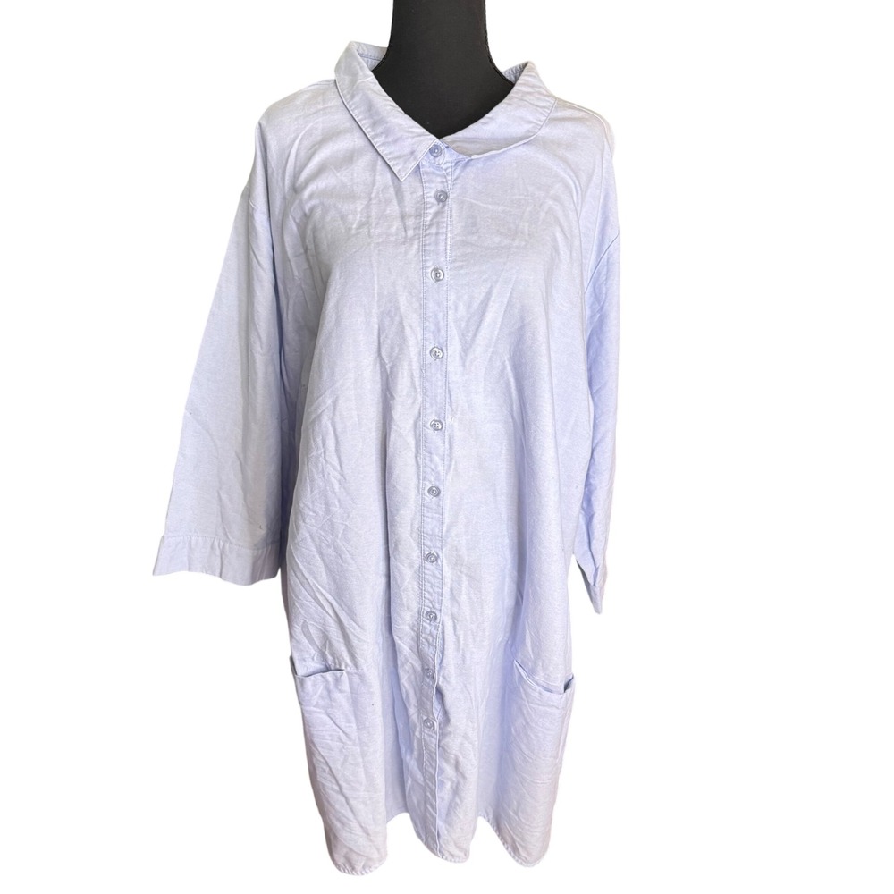 Woman Within 5X Shirt Dress Light Blue Collared Button Up Oversized Plus Size